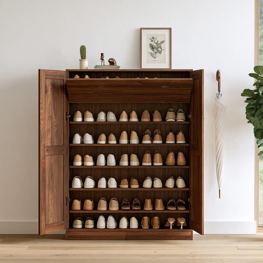 Meuble à chaussures en bois, coloris brun naturel