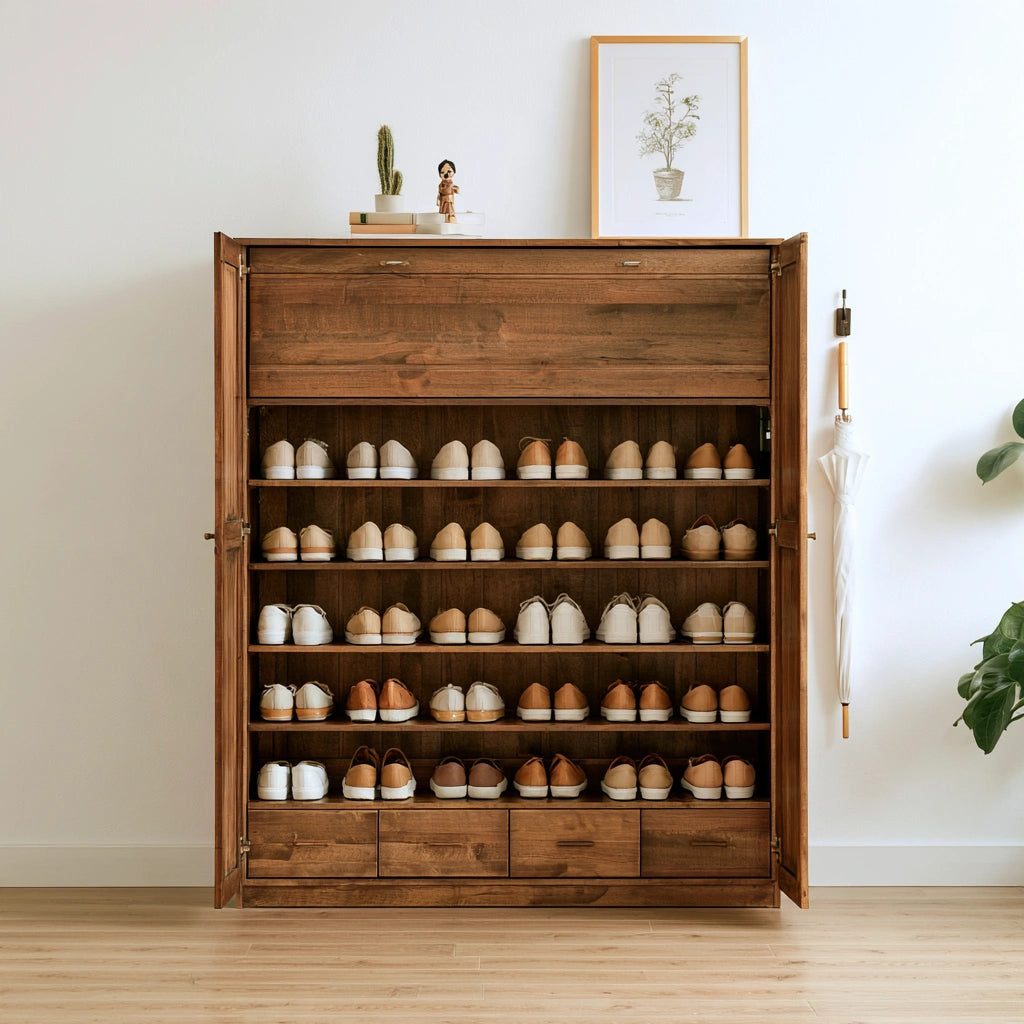 Meuble à chaussures en bois, coloris brun naturel