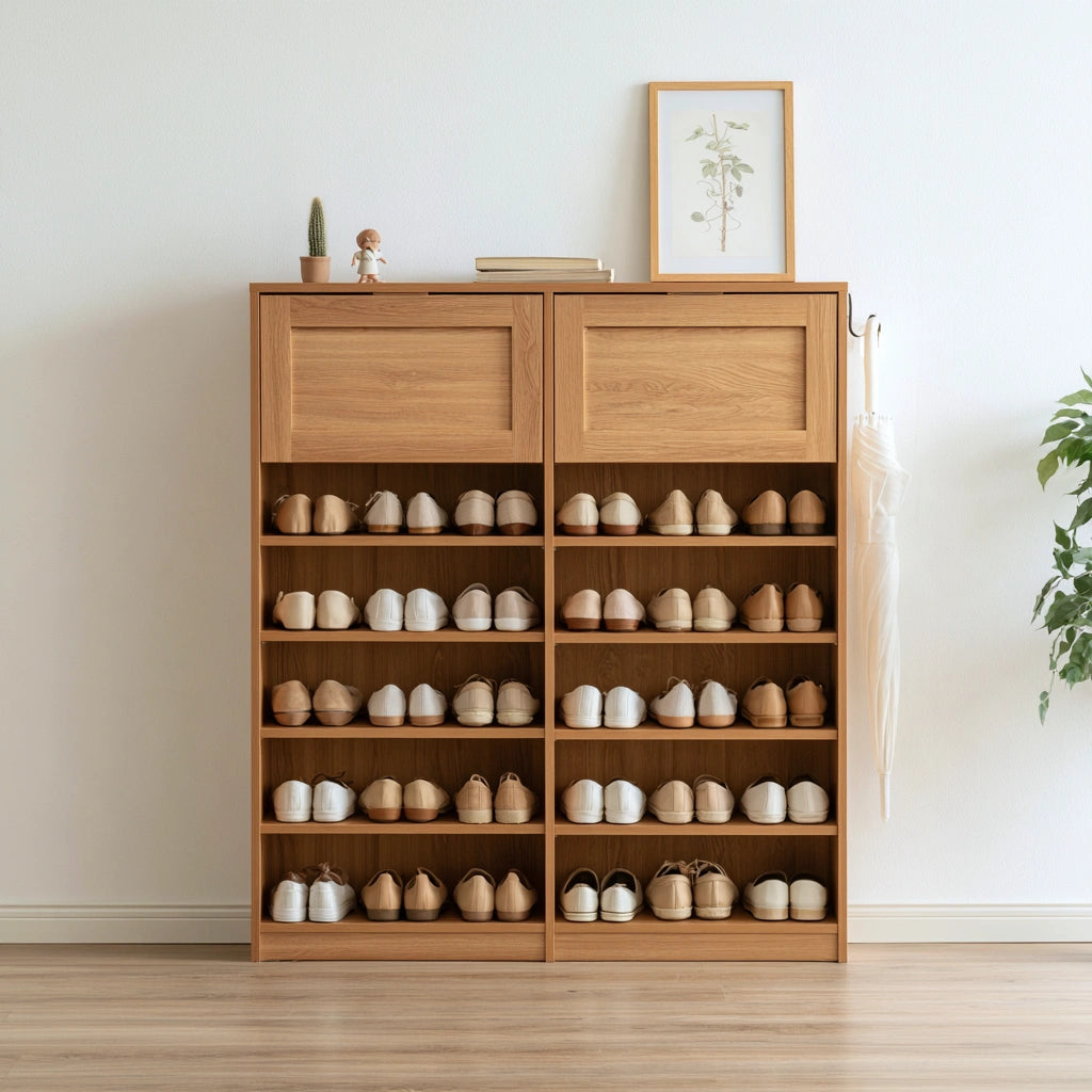 Meuble à chaussures en bois, coloris brun naturel