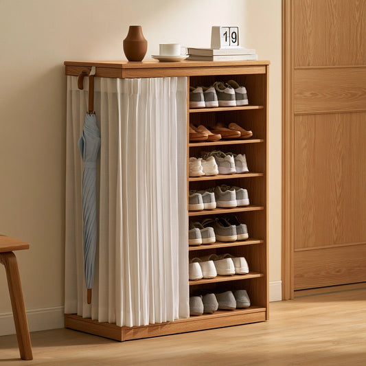 Étagère à chaussures en bois, coloris brun naturel