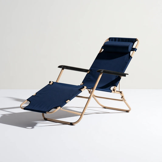 Fauteuil relax pliant aux lignes épurées, coloris bleu marine et blanc