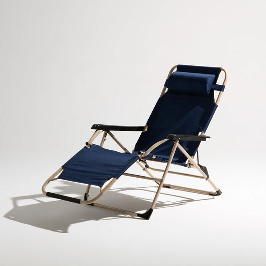 Fauteuil relax pliant aux lignes épurées, coloris bleu marine et blanc